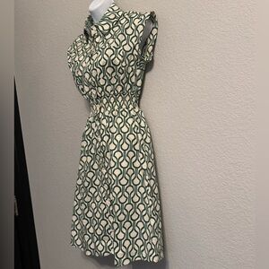Monteau Green and Cream Midi Dress Small